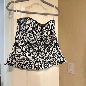 White House Black Market Black and White Strapless Blouse